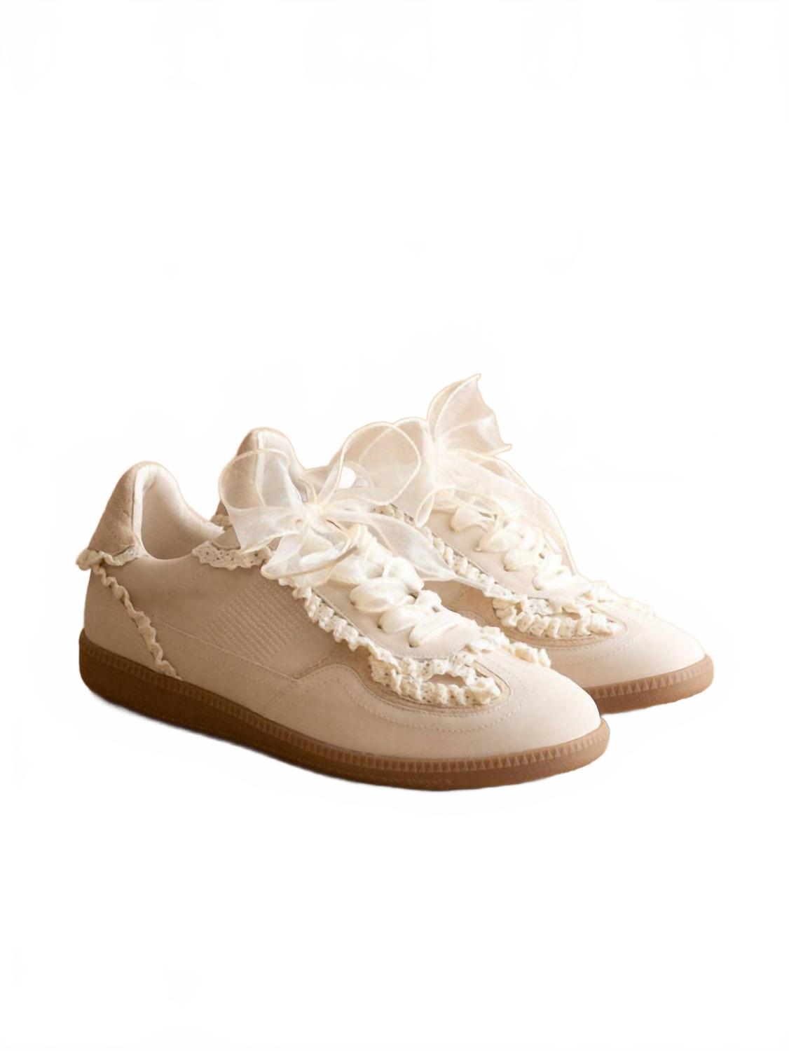 Women's April Lace Trimmed Retro Sneaker In Creme