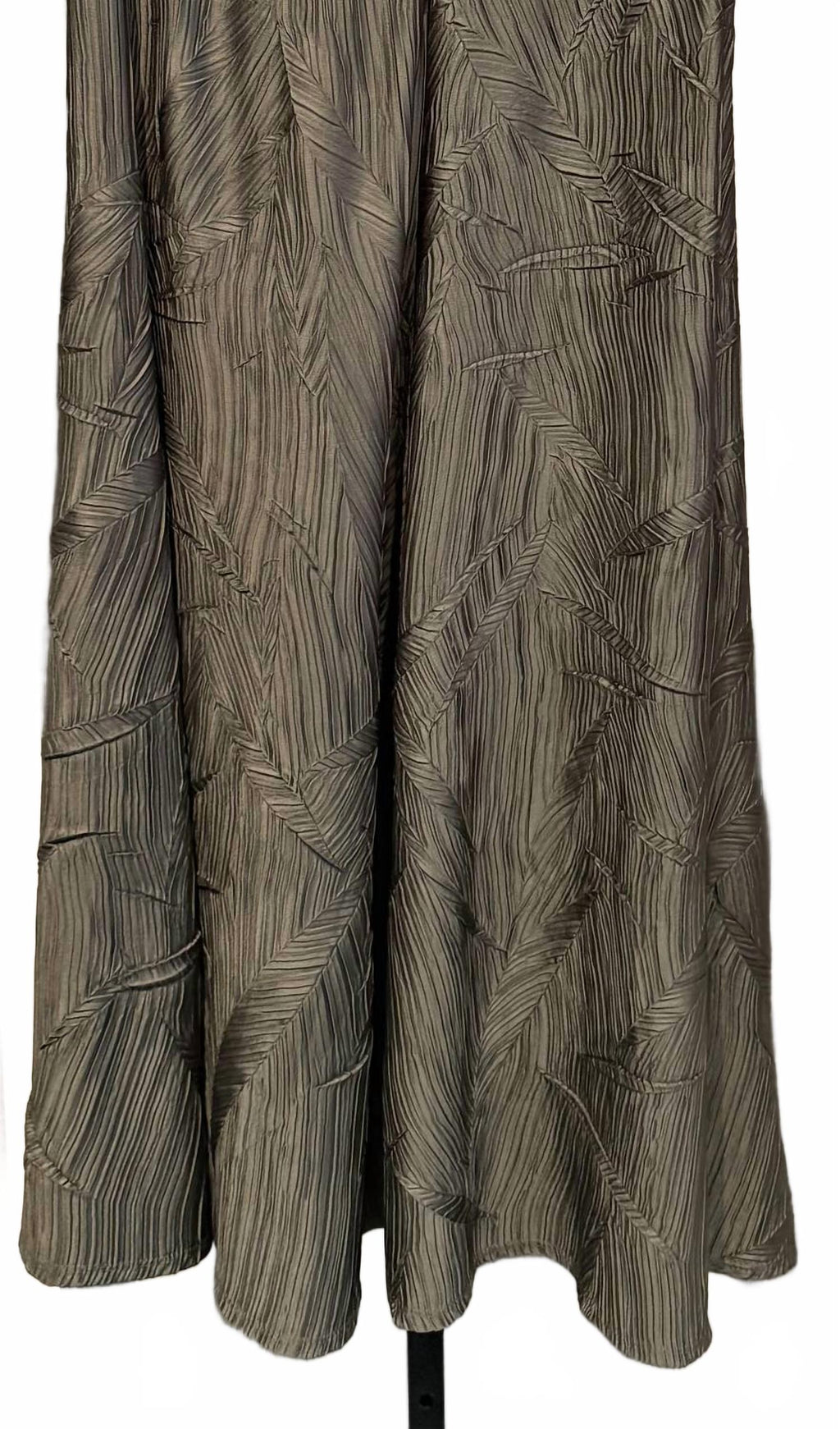 Pleated Satin Long Flared Skirt In Avocado