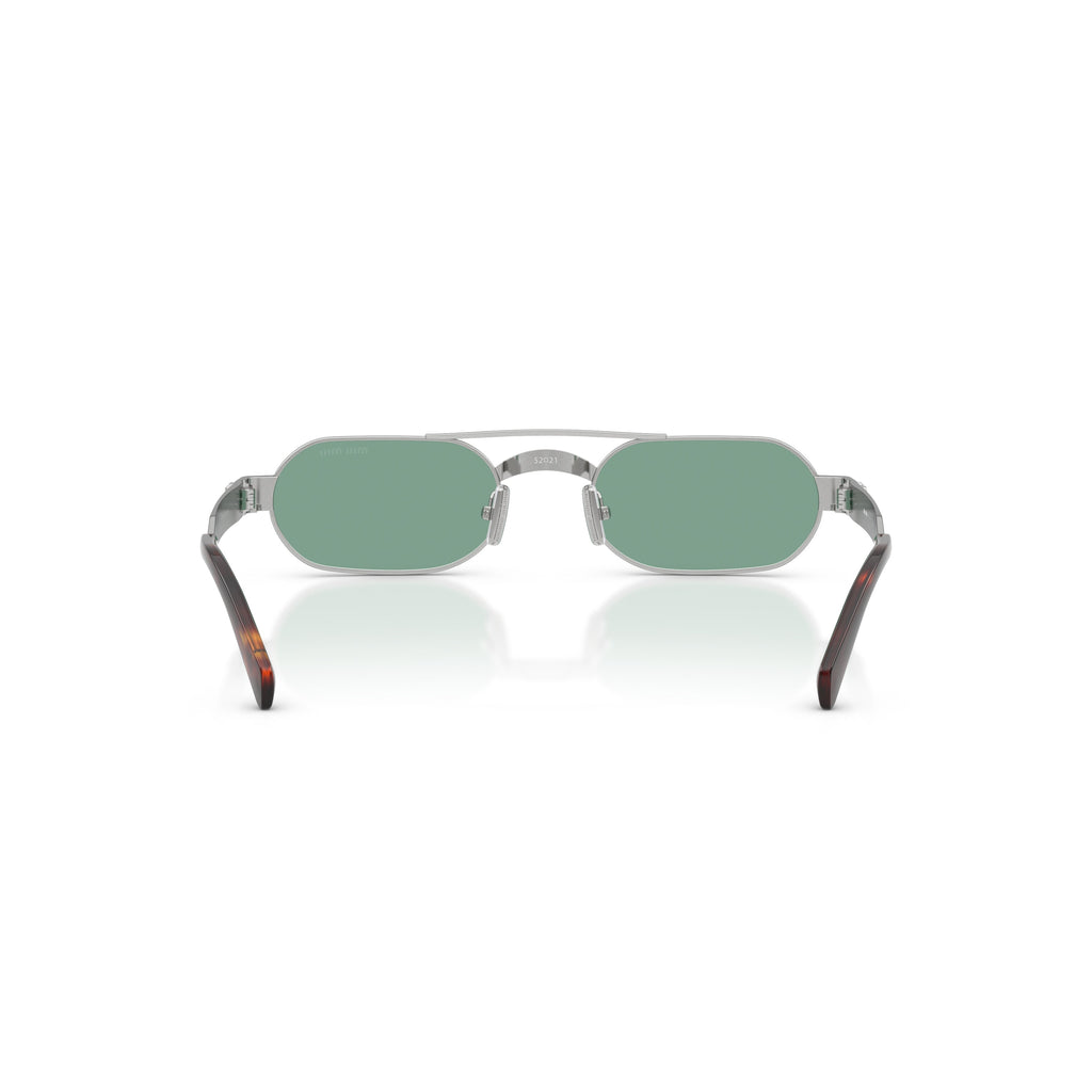 Rectangular Green Lens Sunglasses With Silver Metal Frame