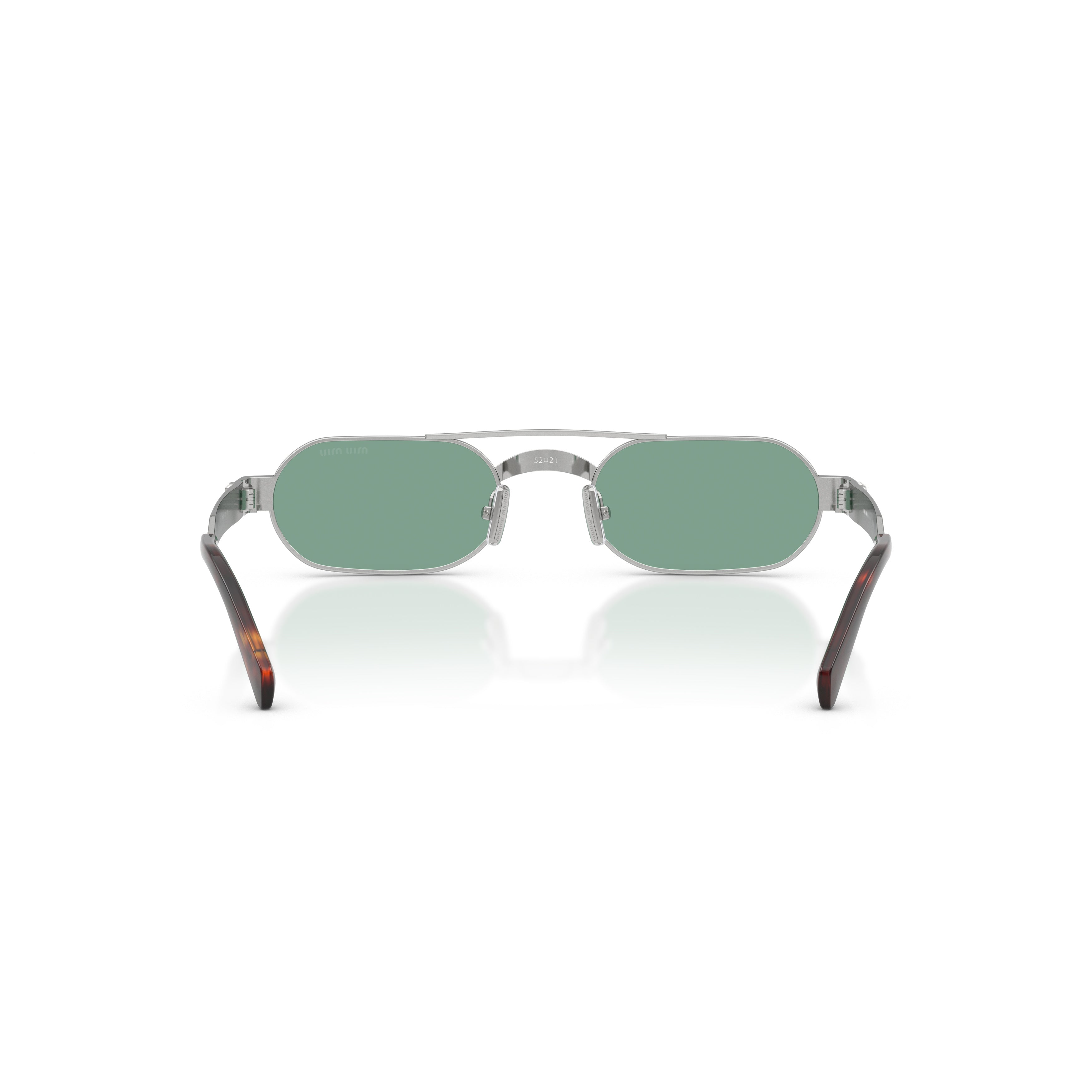 Rectangular Green Lens Sunglasses With Silver Metal Frame
