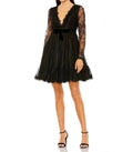 Lace Long Sleeve Mini Dress In Black