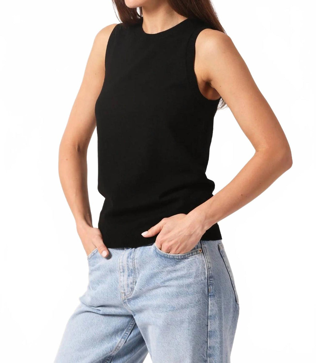 Viscose Crew Tank Top In Black