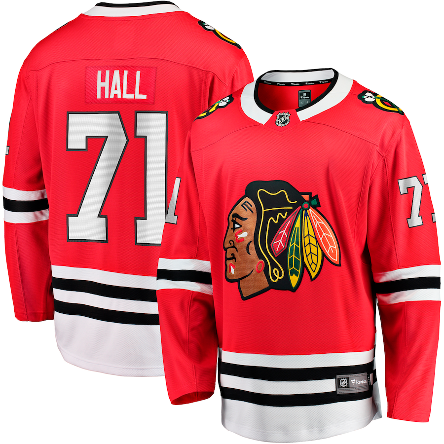 Men's Chicago Blackhawks Taylor Hall #71 Red Home Breakaway Player jersey