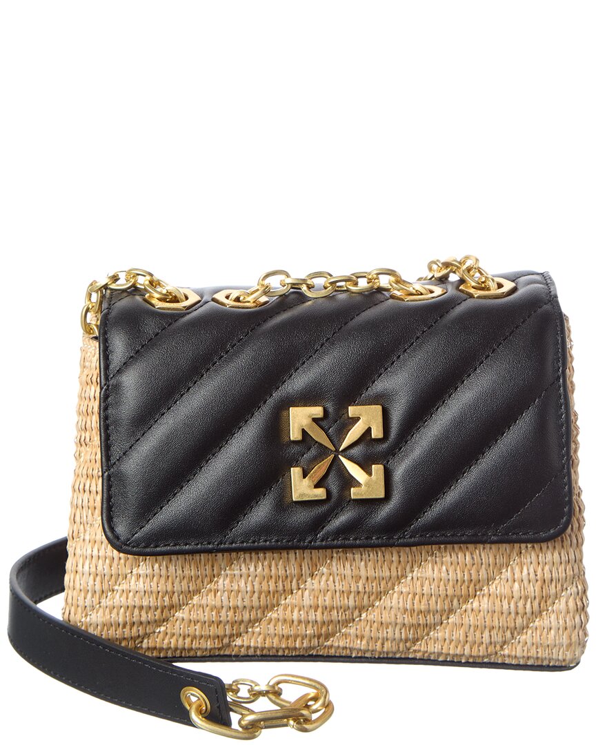 Off-White Jackhammer Straw & Leather Shoulder Bag