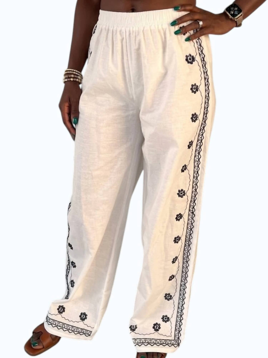 Santorini Embroidered Pants In White