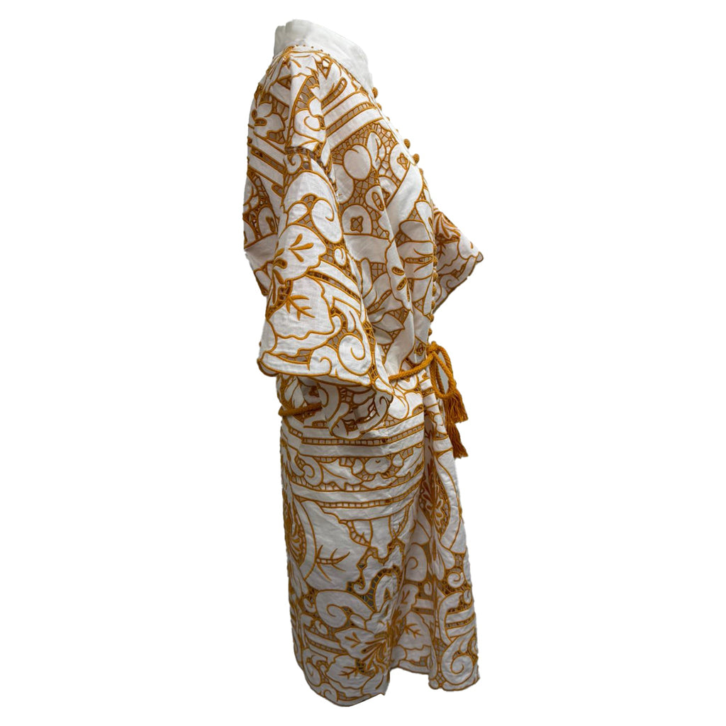 Zimmermann Broderie Anglaise Mini Dress in Mustard Yellow Cotton