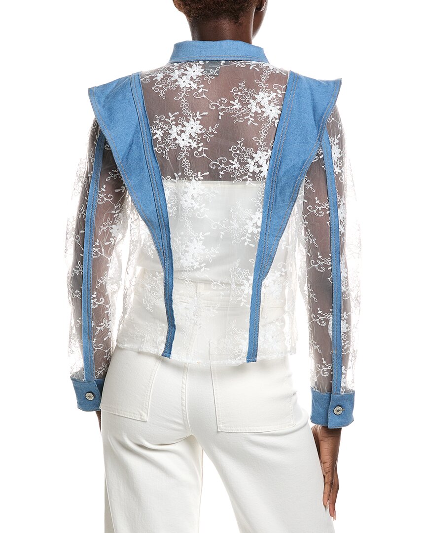 Gracia Lace & Denim Button-Up Shirt