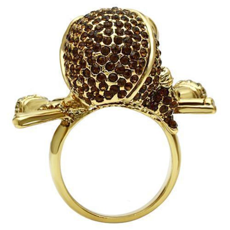 Gold White Metal Ring with Top Grade Crystal in Smoked Quartz