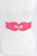 Faux Straw Two Buckle Elastic Belt