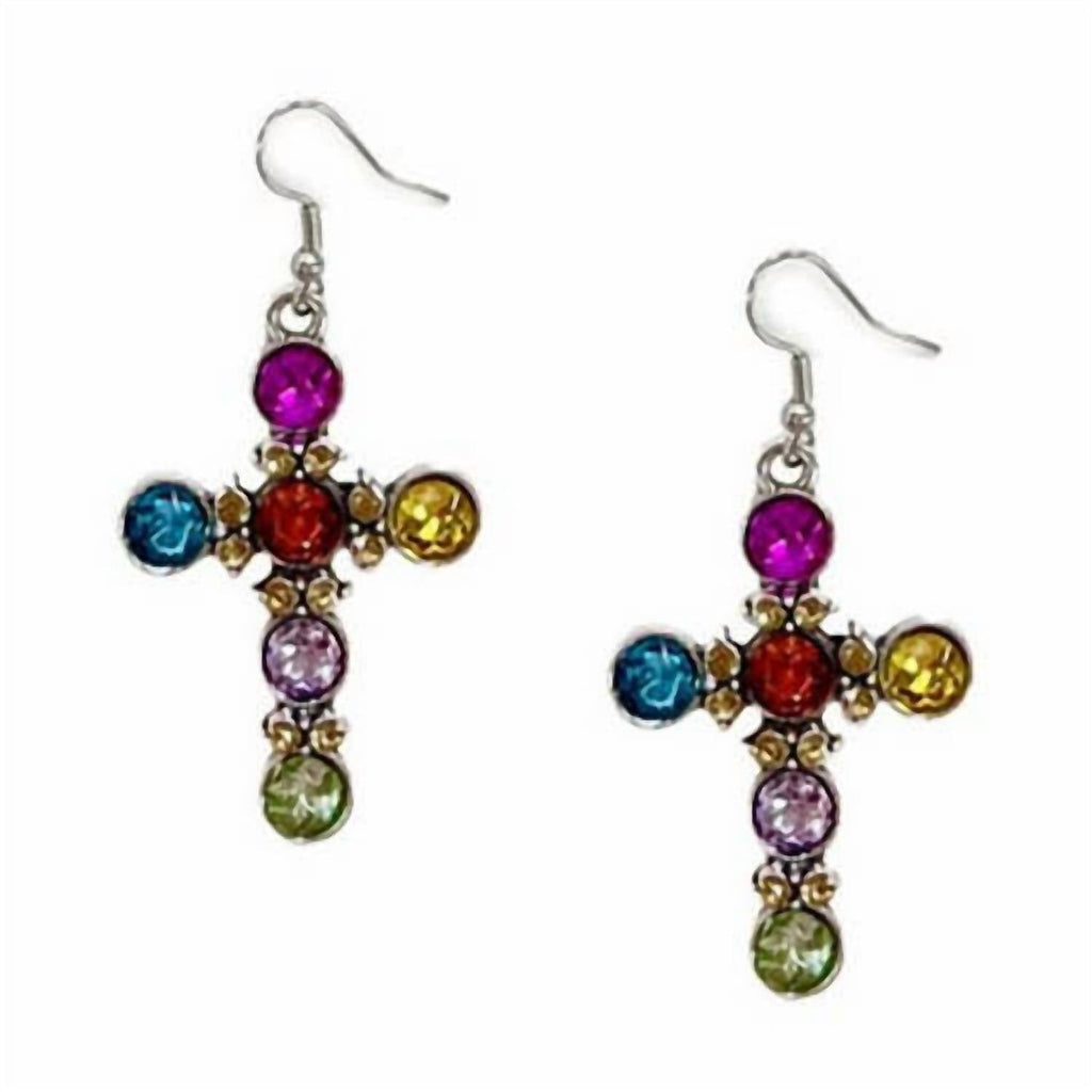 Women's Crystal Cross Drop Earrings In Multi