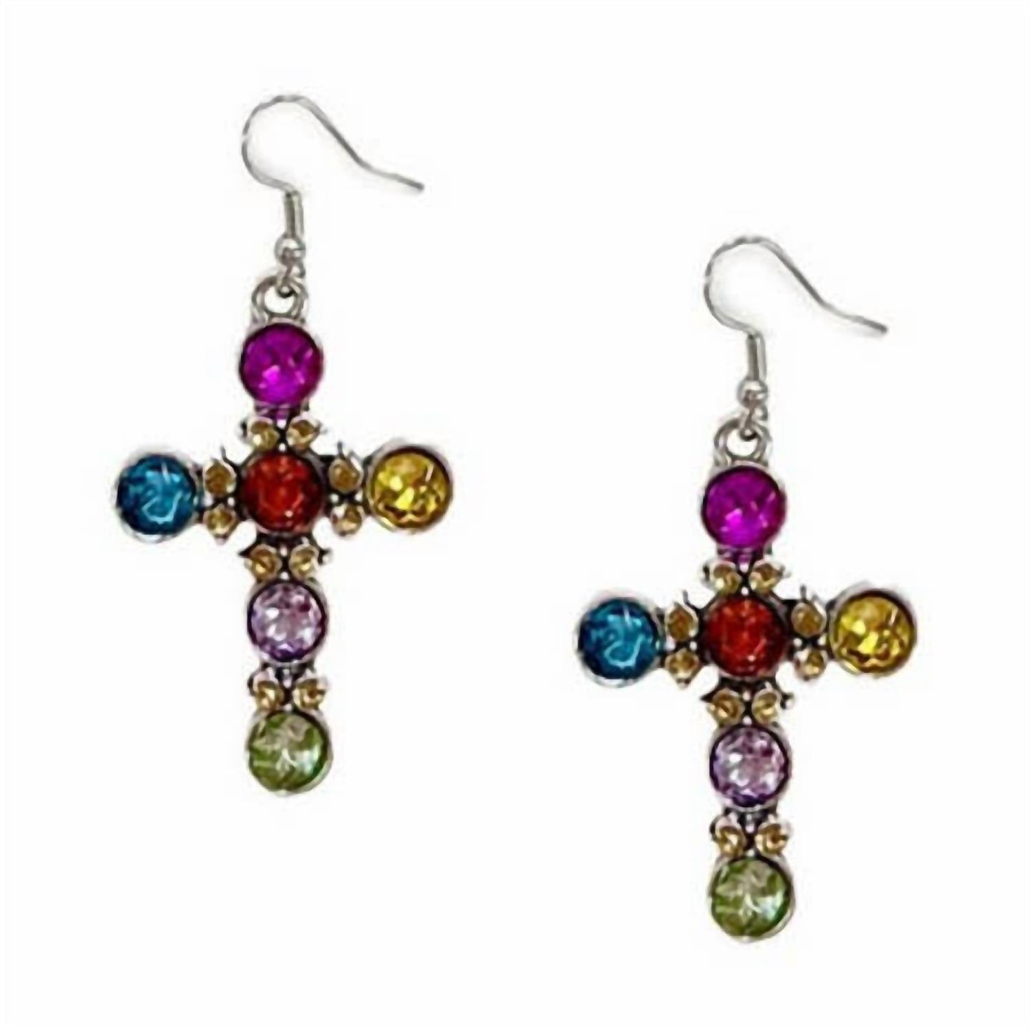 Women's Crystal Cross Drop Earrings In Multi