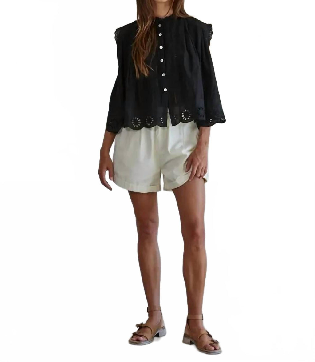 Adva Eyelet Button-Down Top In Black