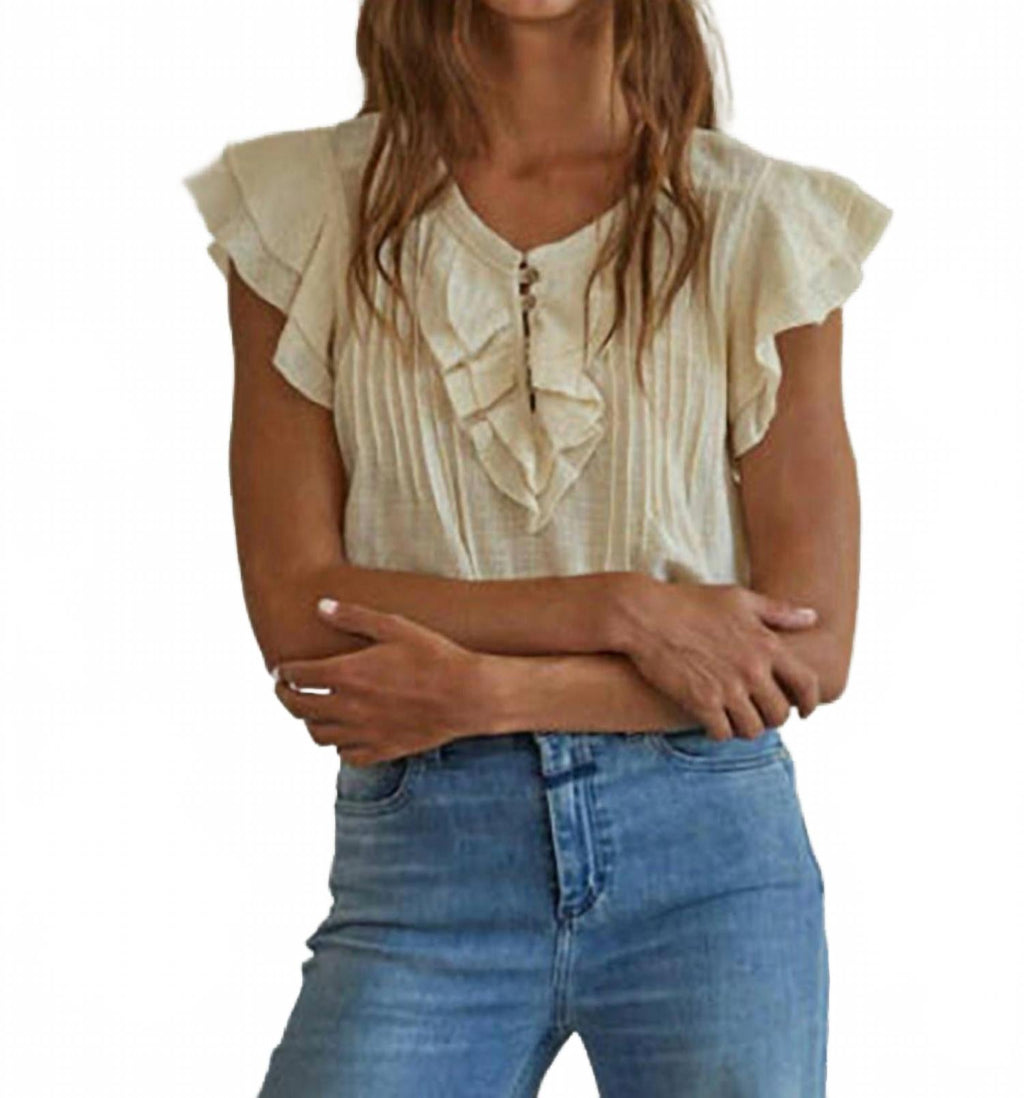 Maude Woven V-Neck Top In Cream