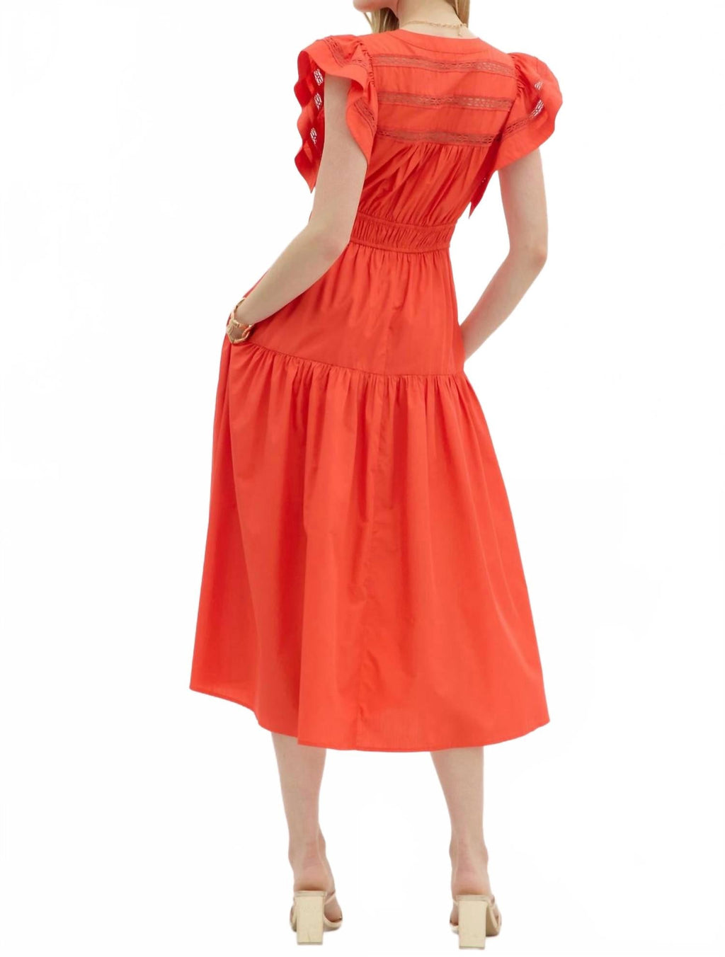 Flutter Sleeve Dress In Coral