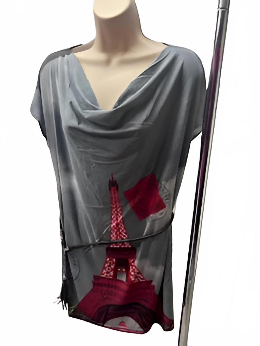 Women's Belted Cowl Neck Tunic Top In Paris Grey