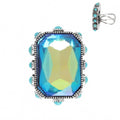 Women's Crystal Adjustable Ring In Blue Octagon