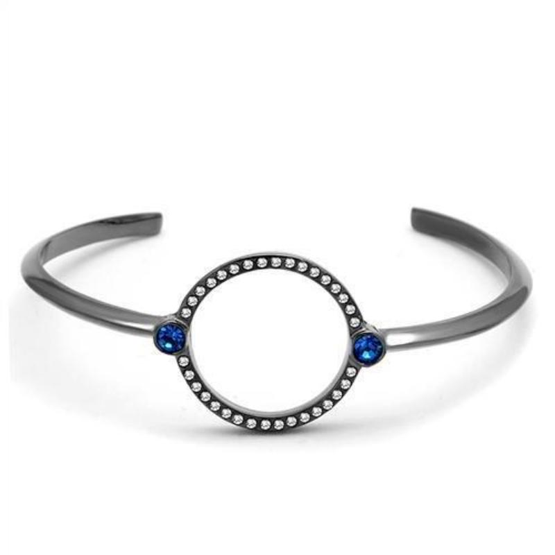 IP Light Black Stainless Steel Bangle with Top Grade Crystal in Capri Blue