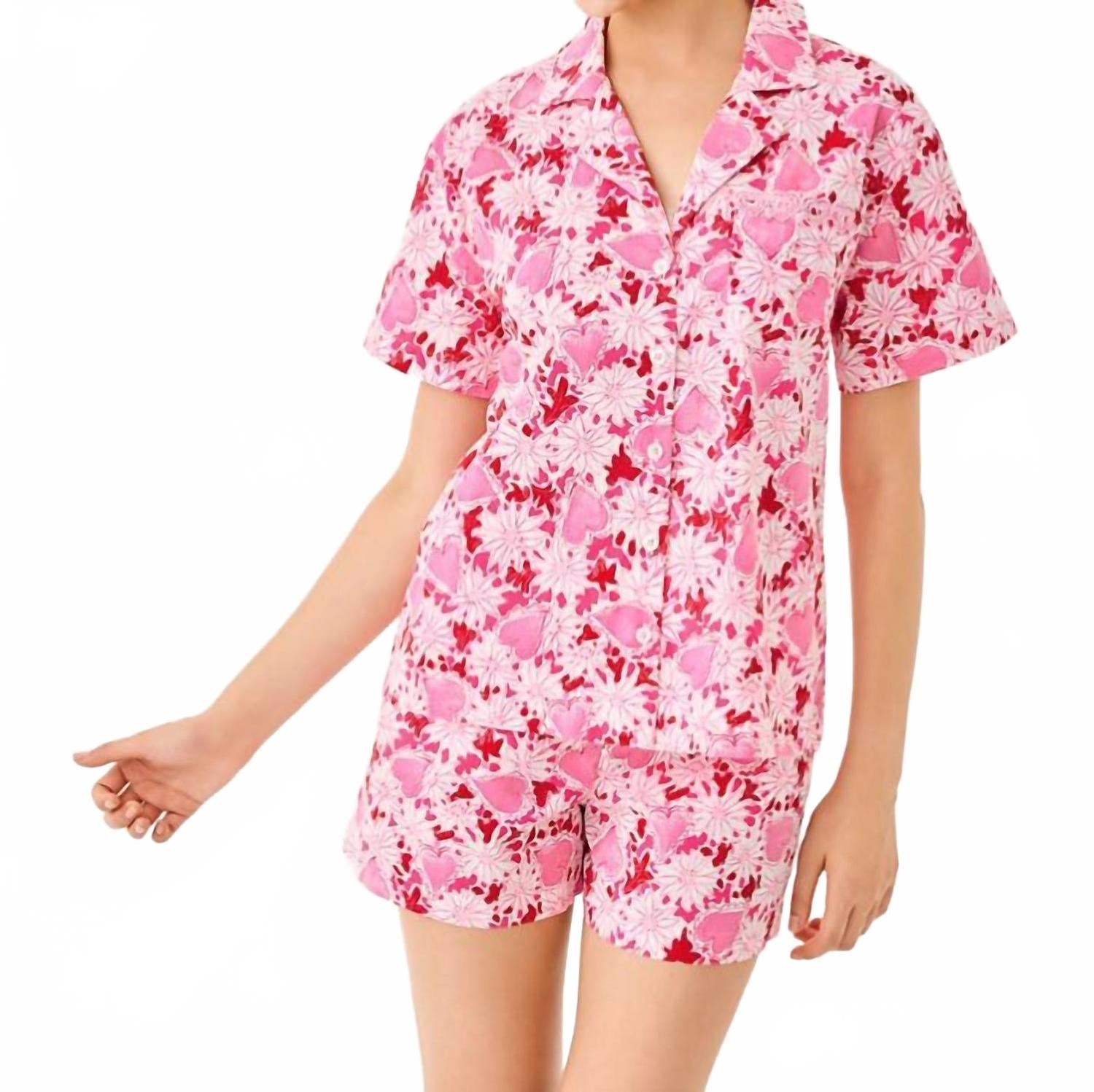 Mari Pj Button-Up Top In Coconut Dear Heart