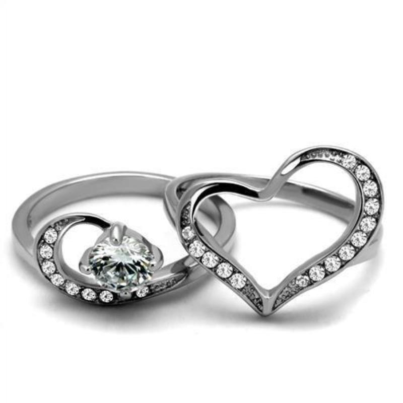 High polished (no plating) Stainless Steel Ring with AAA Grade CZ in Clear