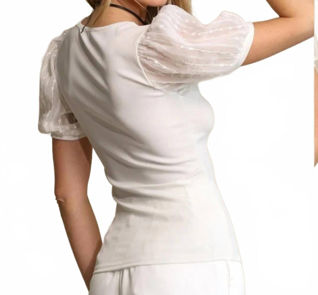 Puff Sleeve Knit Tee In White