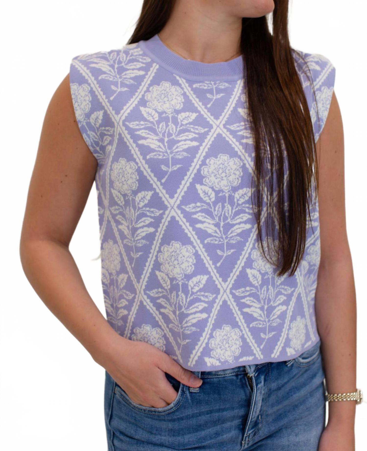 Textured Diamond Knit Sleeveless Top In Periwinkle