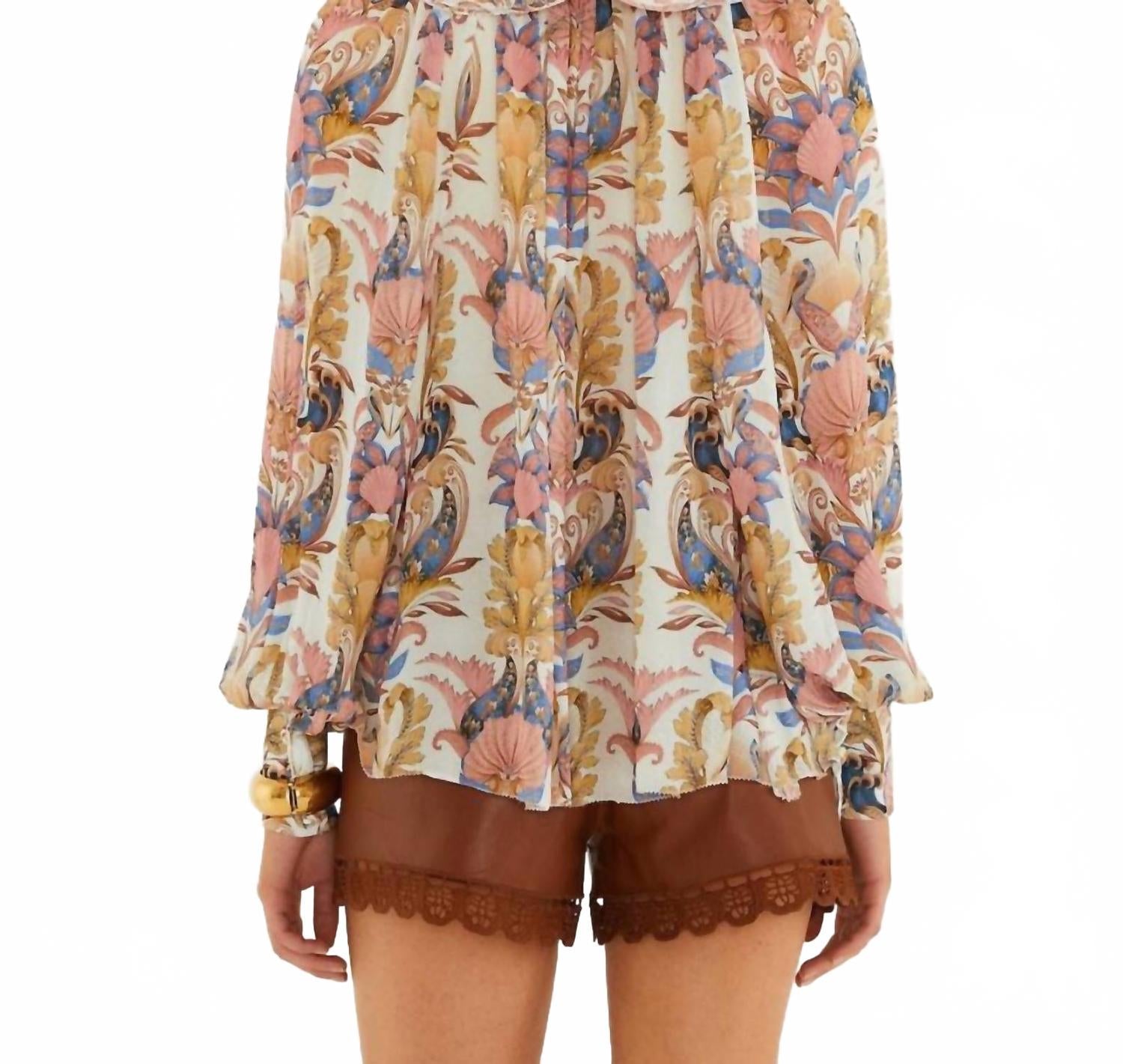 Sea Garden Long Sleeve Blouse In Off-White