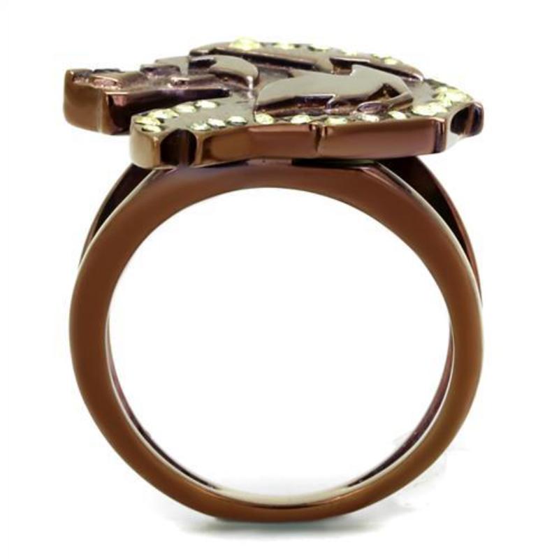 IP Coffee light Stainless Steel Ring with Top Grade Crystal in Citrine Yellow