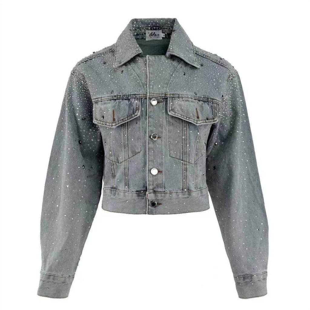 Crystal Bow Jacket In Light Washed Denim