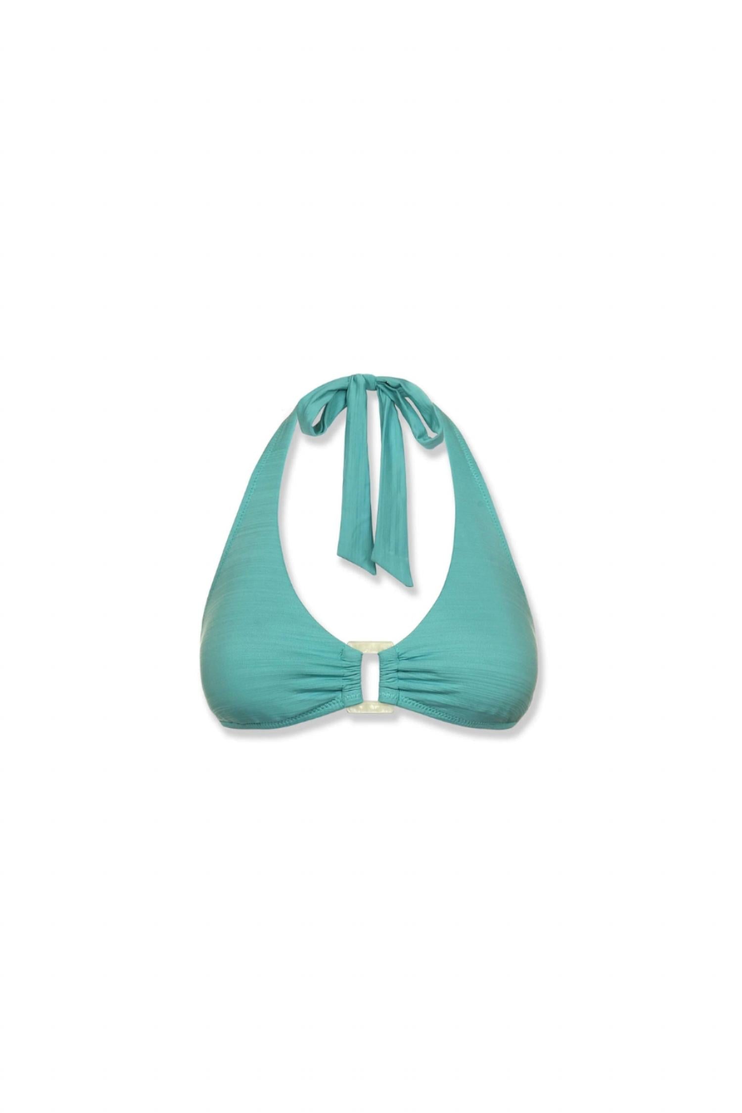 Shell Halter Swim Top In Textured Coastal Blue