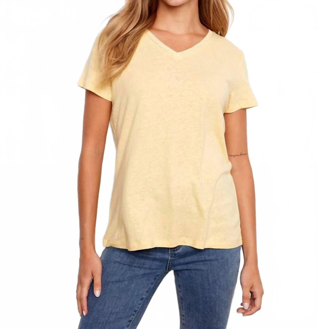 Linen V-Neck T-Shirt In Sunshine