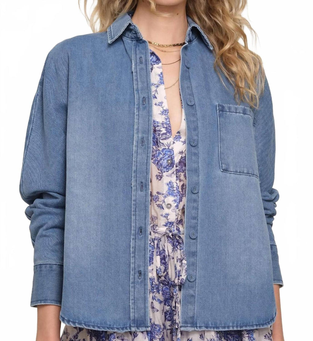 Suzanne Button Down Shacket In Ocean