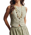 Eyelet Button-Front Top In Green