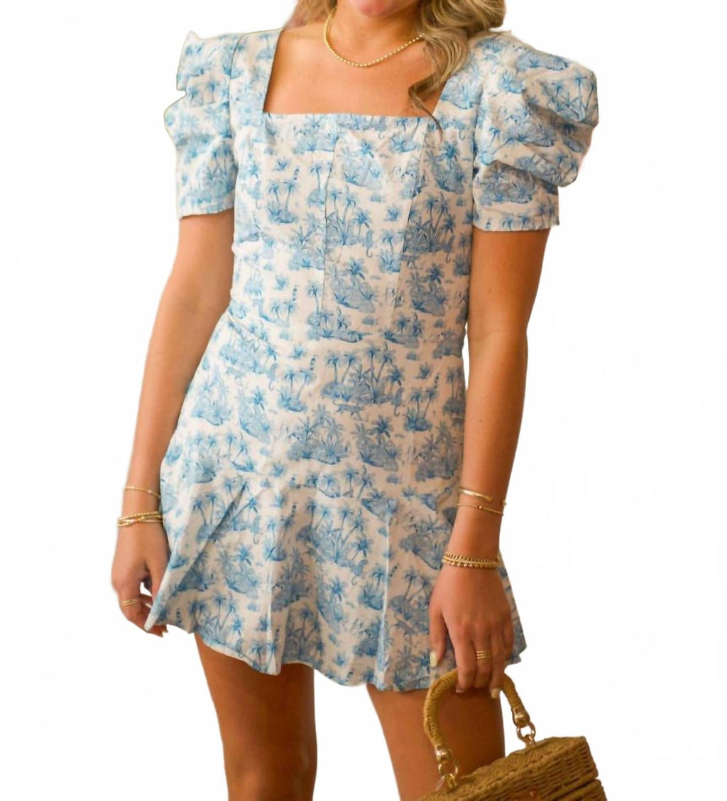 Kimberly Romper With Short Dress In Blue Jungle Toile