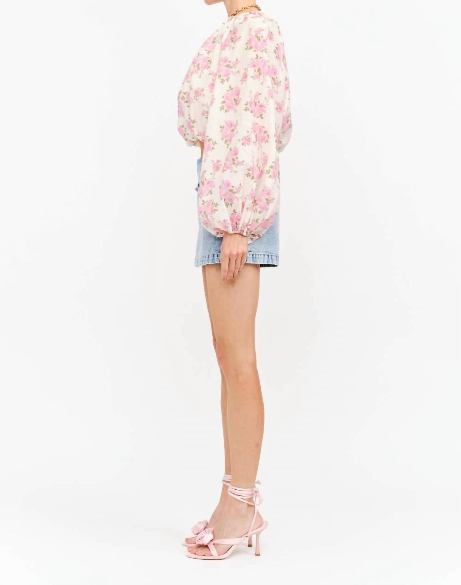 Rose Garden Billowy Floral Blouse In Pink