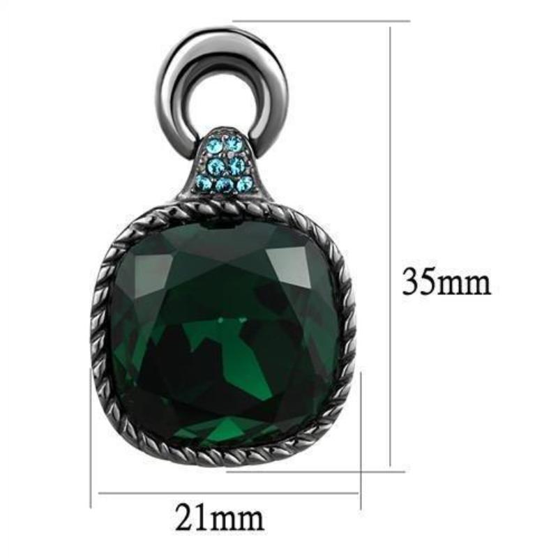 IP Light Black Stainless Steel Earrings with Top Grade Crystal in Emerald