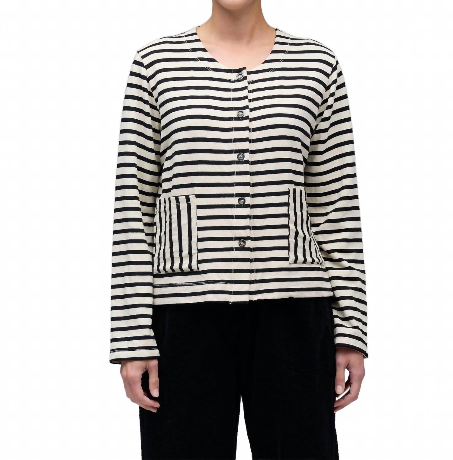 Striped Crop Jacket In Lentil Black Stripe