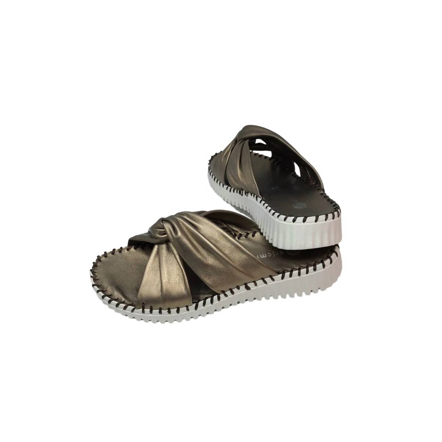 Women's Candace Leather Knot Slide Sandals In Pewter
