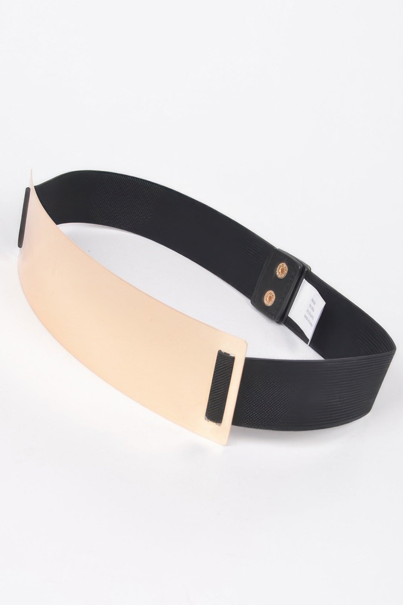 Stretch Waist Belt with Wide Metal Accent Plate