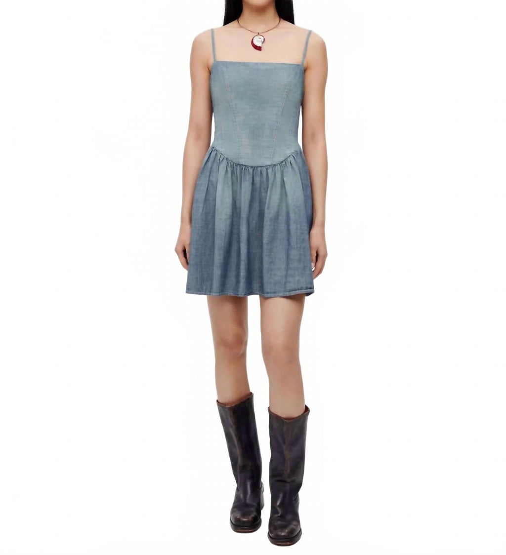 Chambray Gathered Dress In Paradise Cove