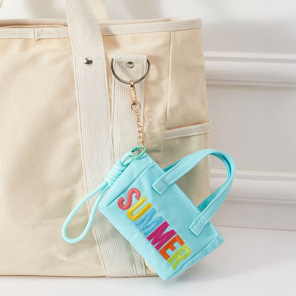 SUMMER Letter Embroidered Mini Canvas Tote Bag Keychain Bag Charm