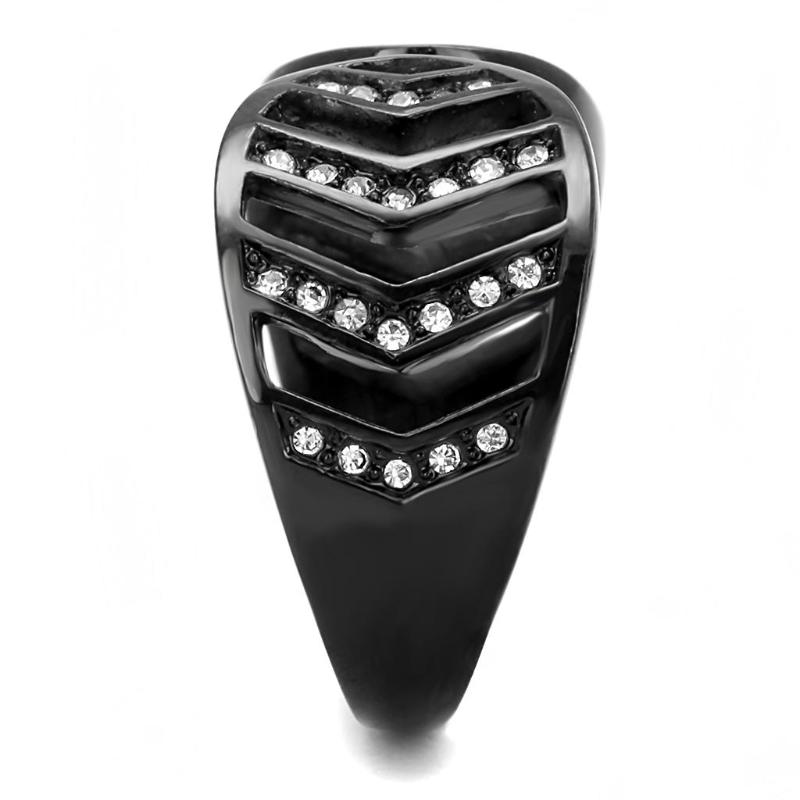 IP Black(Ion Plating) Stainless Steel Ring with Top Grade Crystal in Clear