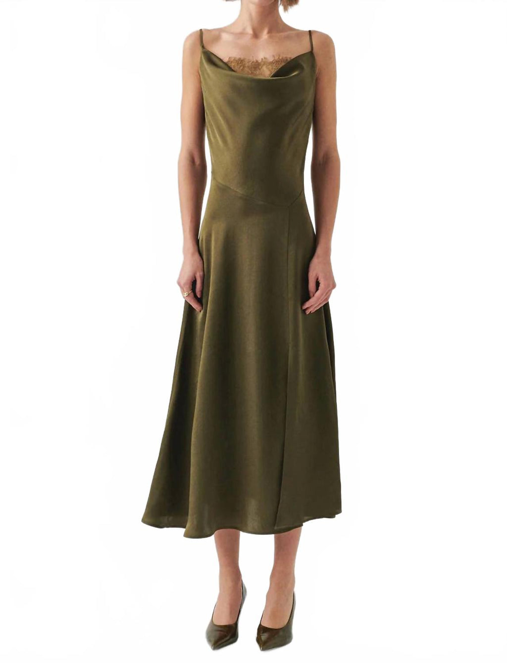 Macy Cowl Neck Sleeveless Midi Dress In Green