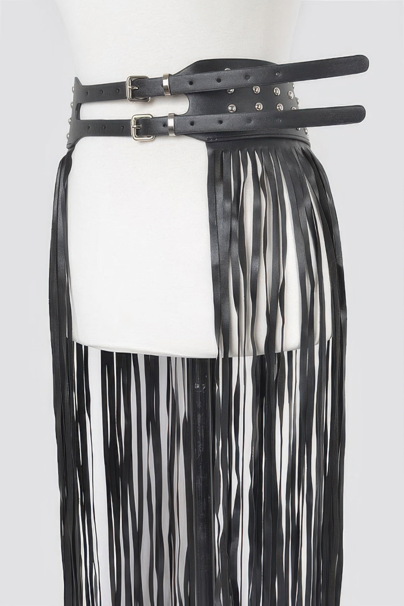 Faux Leather Metal Studded Fringe Belt