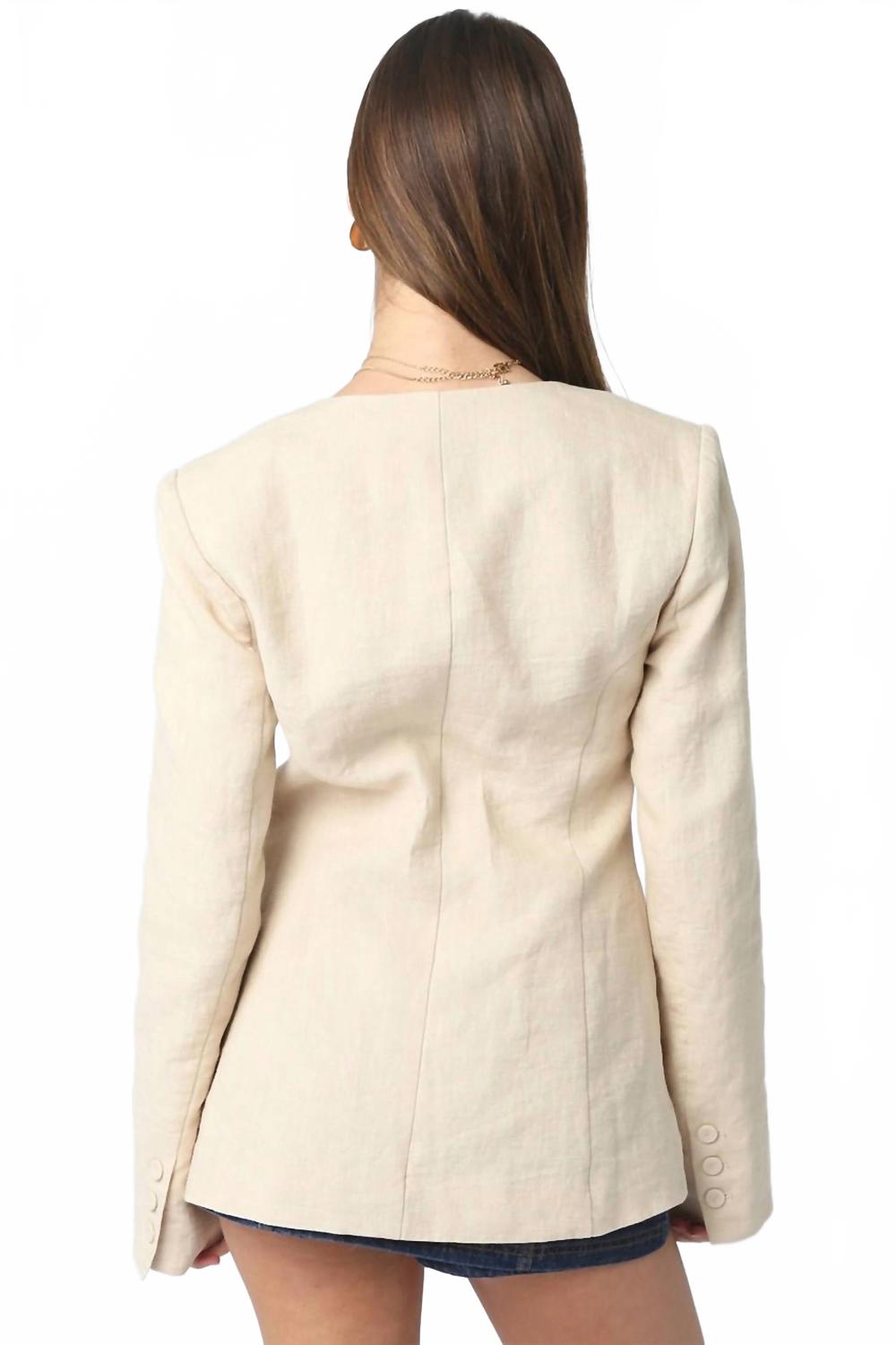 Linen Scoop Neck Blazer In Natural