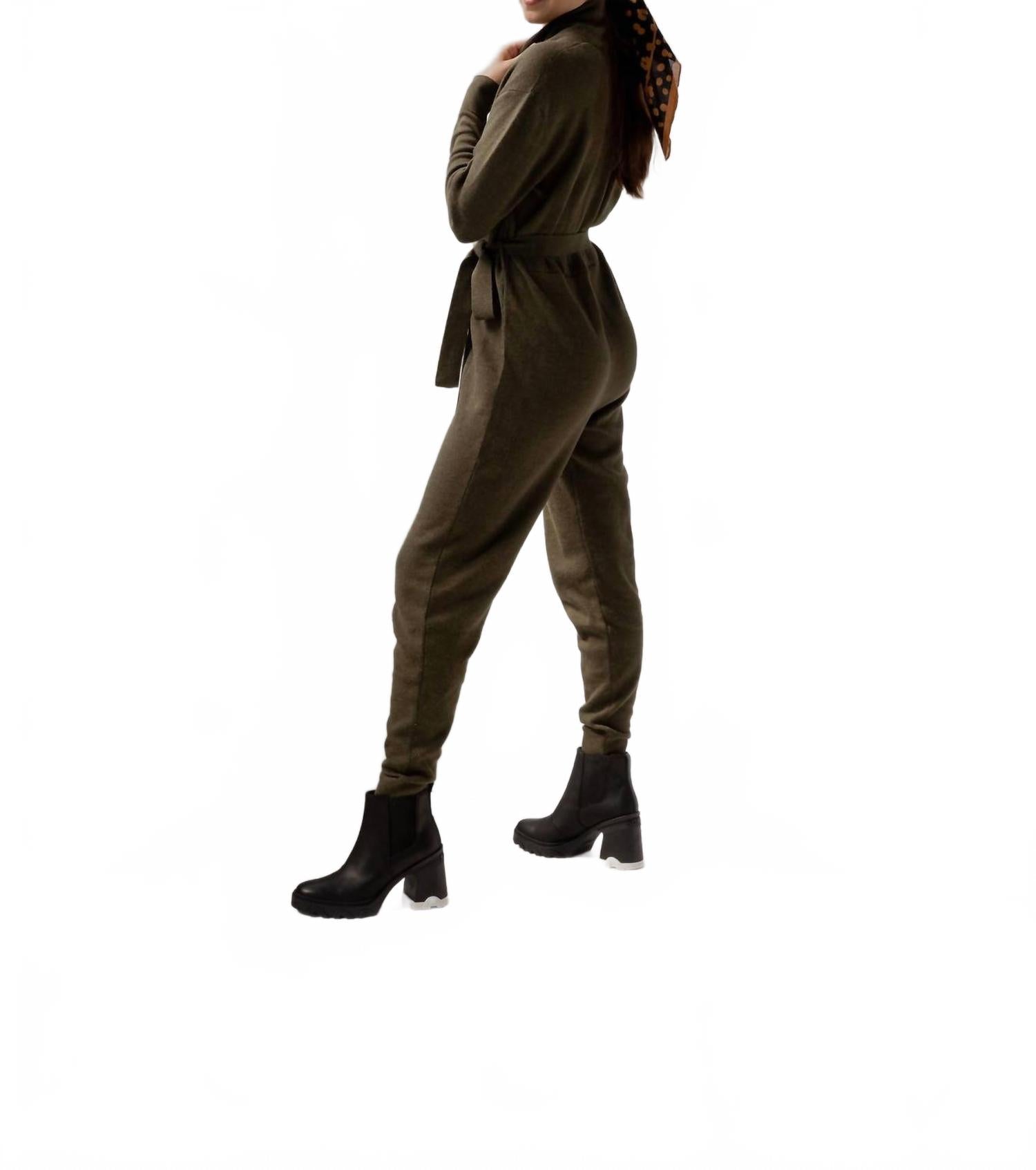 Wrap Neck Jumpsuit In Hunter