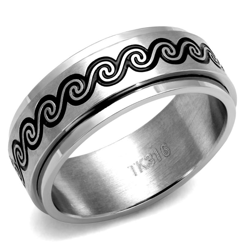 High polished (no plating) Stainless Steel Ring with Epoxy in Jet