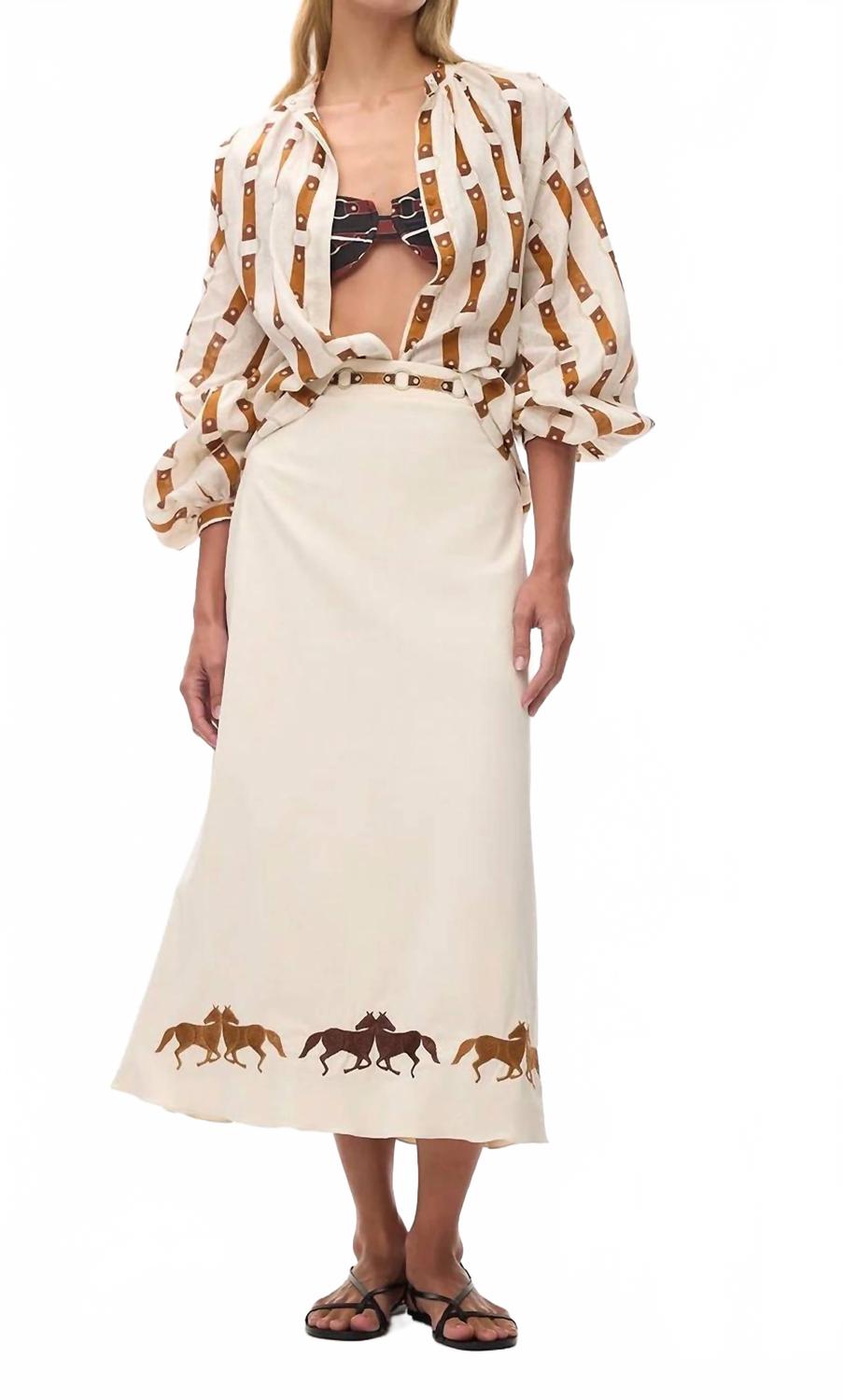El Carmen Embroidered Canvas Midi Skirt In Ivory