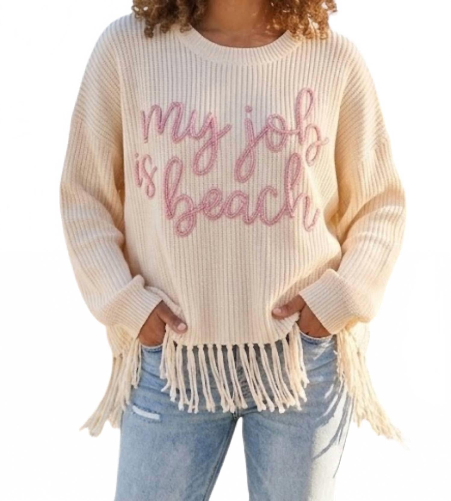 My Job Is Beach Sweater In Cream/pink