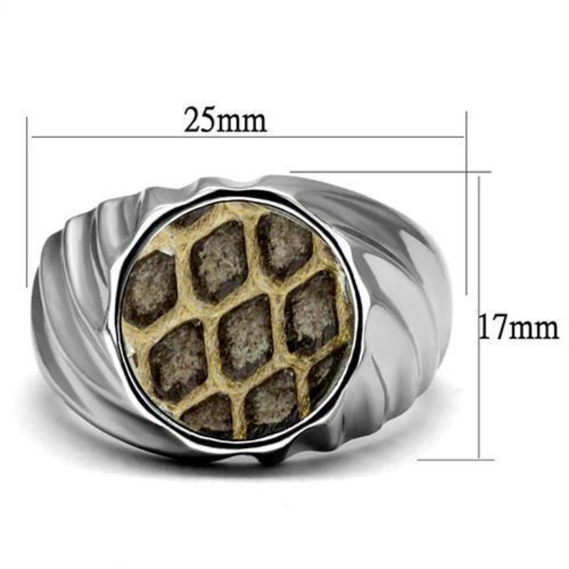 High polished (no plating) Stainless Steel Ring with Leather in Animal pattern