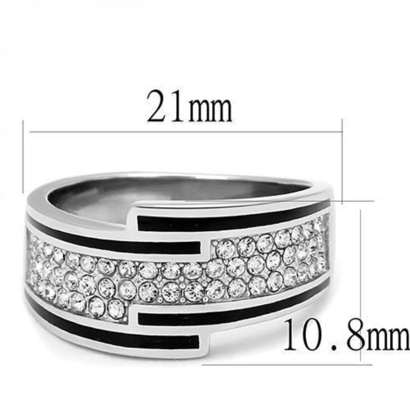 High polished (no plating) Stainless Steel Ring with Top Grade Crystal in Clear